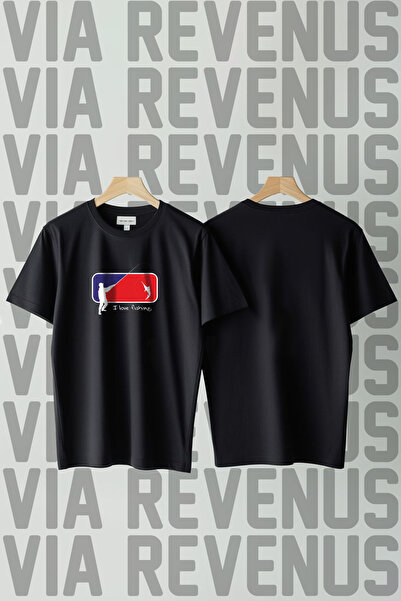 Vordevia Tricou unisex I Love Fishing, cu imprimeu Fisherman, cu gât rotund, ...