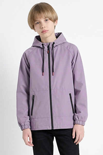 Gizrain معطف واق من المطر ومقاوم للرياح للأولاد مبطن باللون البرتقالي مع غطاء...