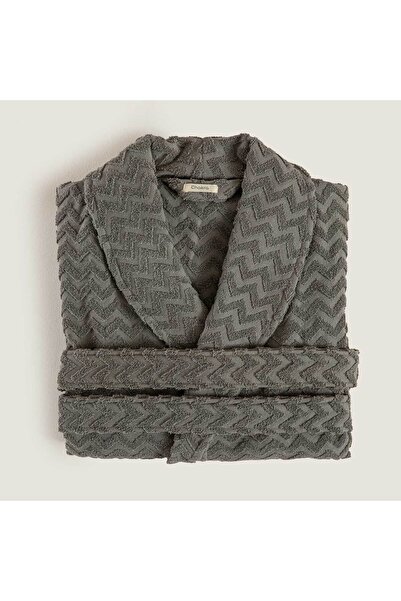 Chakra Zigzag 100% Cotton Unisex Bathrobe Anthracite
