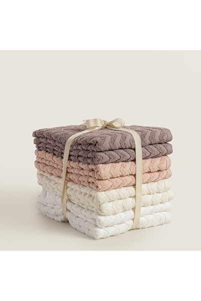 Chakra Zigzag 100% Cotton 8-Piece Face Towel Set 50X80 cm Lilac/Salmon/Ecru/W...