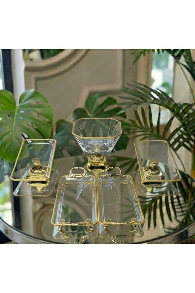 Elta Collection Gold Detailed Glass 5-Piece Coffee Presentation Set – Turkish...