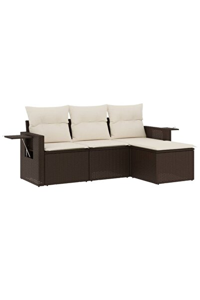 vidaxl Set canapele de grădină, 4 piese, cu perne, maro poliratan maro