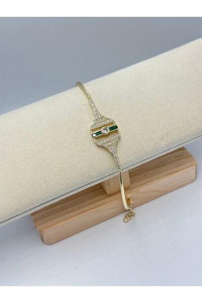 BYYEŞO Green Baguette Detail Steel Bracelet