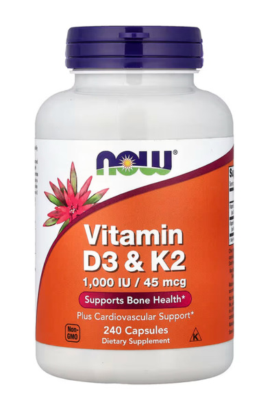 Now Foods Supplements, Vitamin D3 & K2, 1,000 IU/45 mcg, Plus Cardiovascular ...