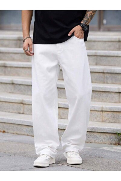 oraystore Men's White Casual Comfortable Cut Baggy Fit Jeans