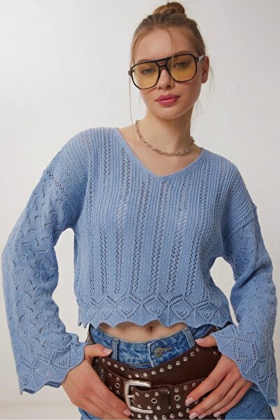 NLT Spanish Sleeve Premium Openwork Mesh Knit Casual Women's Knitwear Blouse ...