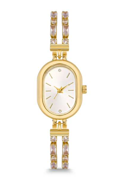 Newera Watch ساعة يد نسائية بحزام بيضاوي الشكل وتفاصيل حجرية