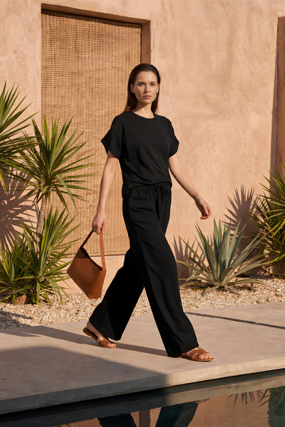 YAKAMEL Women's Short-Sleeved High-Waisted Oversized Spanish Flare-Leg Lace-U...