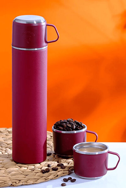 Zey-Al Luxury Steel Thermos Set with 3 Cups - 500 ml Vacuum Insulated Anthrac...