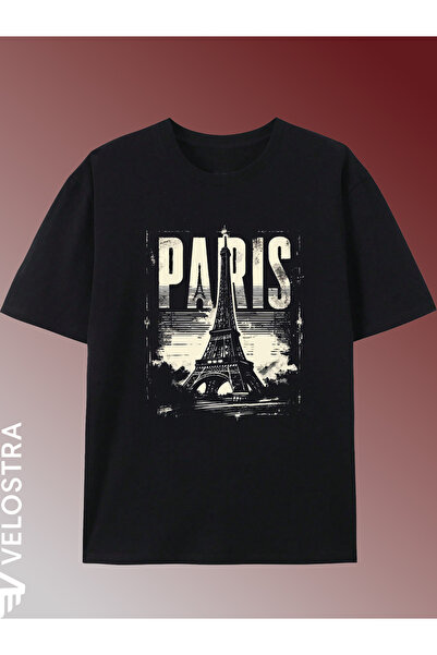Velostra تي شيرت قطني ممشط للجنسين، مطبوع عليه باريس، مقاس كبير، مريح للاستخد...