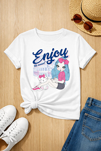 MYADA استمتع بهذه اللحظة تي شيرت مطبوع من القطن الفاخر بنسبة 100% رقم 27021