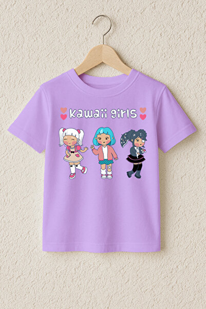MYADA Tricou premium din bumbac 100% imprimat cu Kawaii Girls 23520