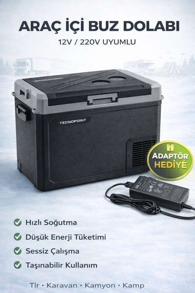 GUMUSONLINE 220V ADAPTÖRLÜ TECNOPOINT 40 LT ARAÇ İÇİ OTO BUZDOLABI 12/24 VOLT...