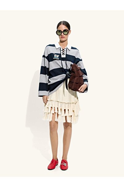 PARFOIS Kadın Çizgili Sweatshirt %100 Pamuk