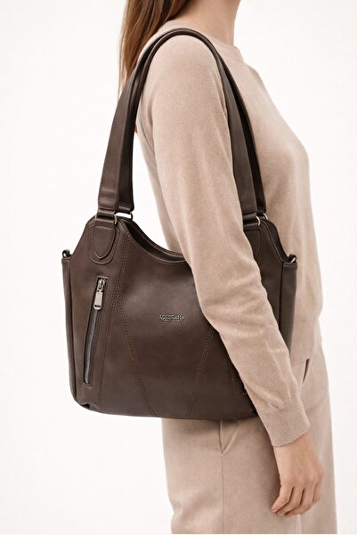 My Kids Wear Γυναικεία τσάντα ώμου με διπλό φερμουάρ και μεγάλο όγκο 12651