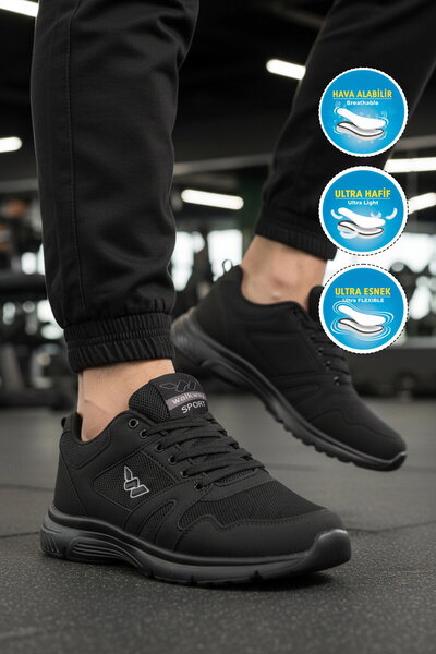 WALKWAY Black Mesh Lightweight Breathable Flexible Men's Sports Shoes 020 m