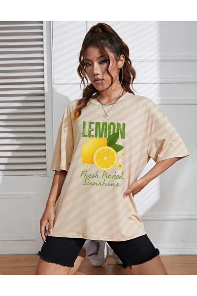 SUNFREE VINTAGE FRUITS MIX Tricou de bază pentru femei, bej, cu mânecă scurtă...