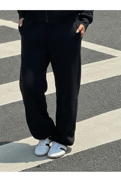 Afri Women's Black Sweatpants Wide Leg Oversize Jogger Pants High Waist Comfo...