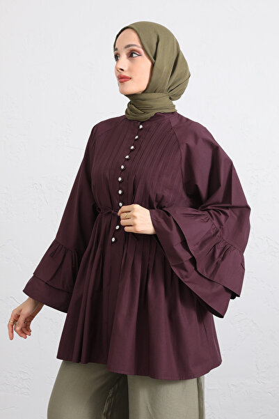 Salih Çelebi Volan Sleeve Ribbed Tunic Y0104 - Mürdüm