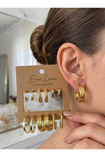 Ervalina 6 Çift Çoklu Halka Küpe Seti