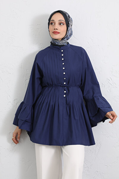 Salih Çelebi Ribbed Tunic with Flywheel Sleeves Y0104 - Indigo