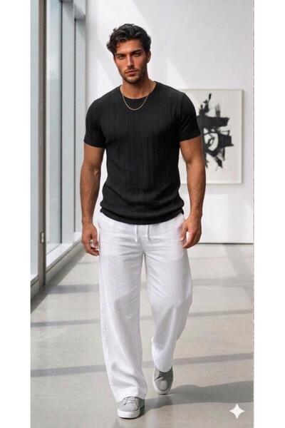 CAST COLLECTİON Ανδρικό μπλουζάκι με μαύρο μοτίβο αλυσίδας κανονικής εφαρμογής