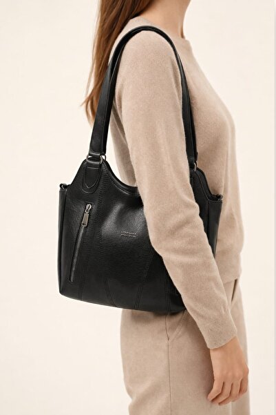 My Kids Wear Γυναικεία τσάντα ώμου με διπλό φερμουάρ και μεγάλο όγκο 12649