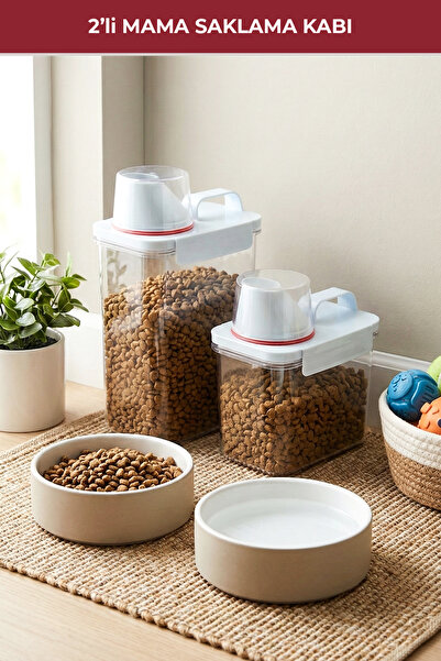 GOBYPET 2'li Sızdırmaz Kedi Köpek Mama Saklama Kabı 1100 ml ve 1800 ml