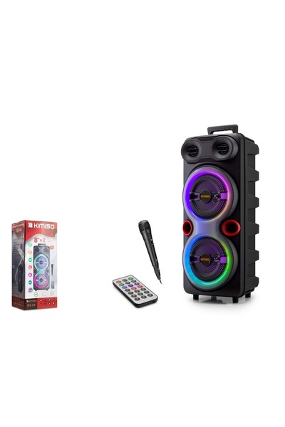 KİMİSO QS84 Bluetooth Hoparlör FM Radyo 2x8 İnç TWS USB TF AUX RGB Mikrofonlu...