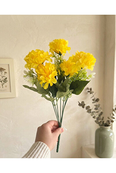 BAKBURAYA YAPAY ÇİÇEKÇİLİK 7-Branch Yellow Artificial Hydrangea Decorative Fl...