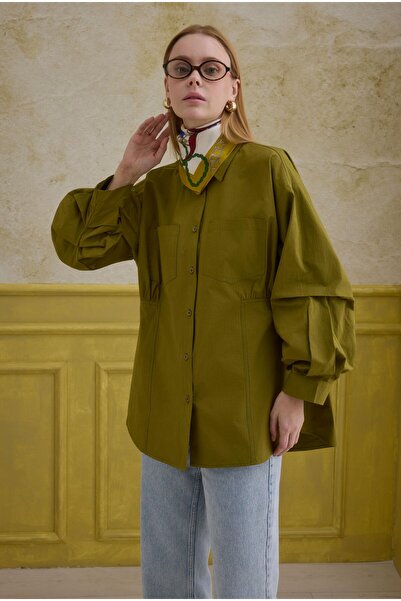 HEQA Cămașă cu mâneci din bumbac 100%, verde ulei