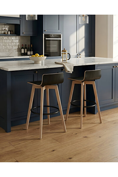 Tunçay Sandalye 2'li Set Munich Natural Ahşap Laminatlı Bar Sandalyesi Ada Mu...