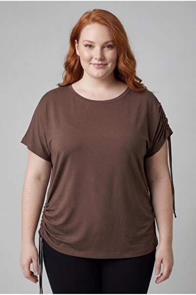 Ebsumu Women's Plus Size Brown Blouse with Drawstring Detail