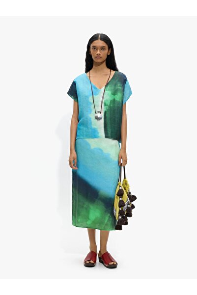 PARFOIS Kadın %100 Keten Desenli Bluz