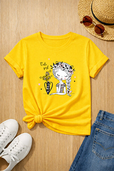 MYADA Μπλουζάκι με στάμπα Cute Girl, 100% βαμβακερό, υψηλής ποιότητας 27029