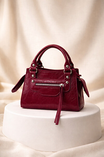 Miernebag Pendant Detailed River Women's Crossbody Bag Claret Red