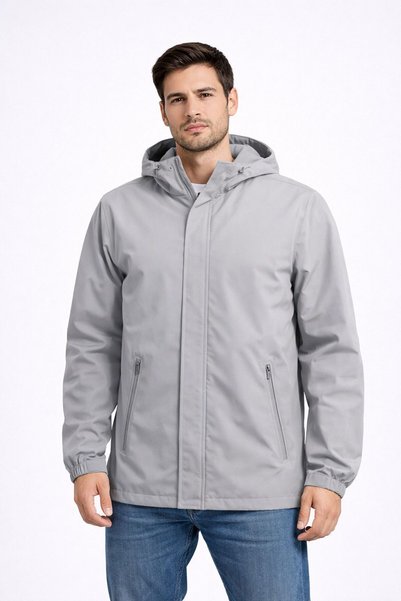 BAROS Men's Lined, Velcro and Zipper Closure, Water-Resistant, Hooded, Double Pocket, Raincoat, Windbreaker