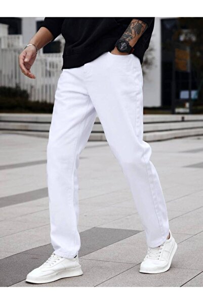 oraystore Men's White Comfortable Fit Boyfriend Pants