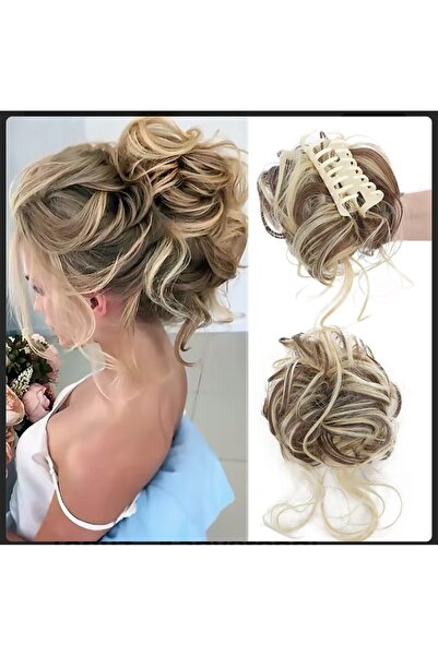 Handmade Dalgalı topuz saç tokalı kahverengi platin röfleli rengiyle