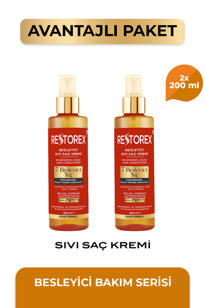 Restorex Besleyici Bakım Sıvı Saç Kremi 2 x 200 Ml - 7 Besleyici Yağ Göz Alıc...