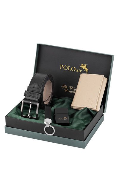 Polo Air Men's Magnetic Wallet Belt Lighter Keychain Combination Set Mink Bla...