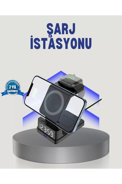 Epilons Kablosuz Şarj Dijital Saat – 4’Ü 1 Arada Hızlı Şarj, Uyumlu, Led Işıklı Tasarım