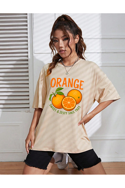 SUNFREE VINTAGE FRUITS MIX Tricou de bază pentru femei, bej, cu mânecă scurtă...