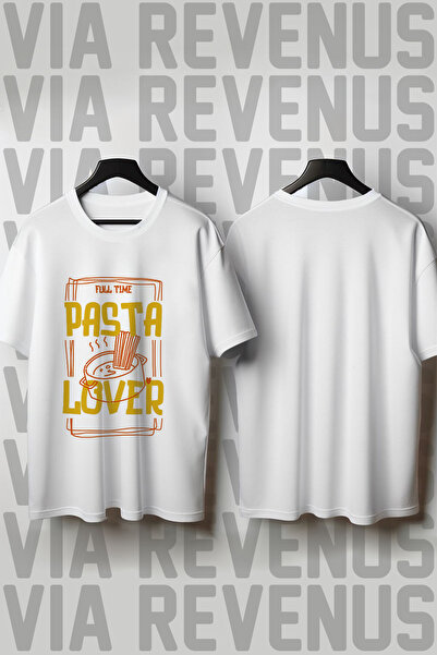 Vordevia Tricou unisex cu imprimeu Full Time Pasta Lover, cu gât rotund, croi...