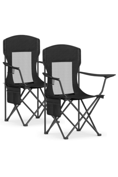 SONGMICS Set de 2 scaune de camping pliabile cu spătar înalt și suport pentru...