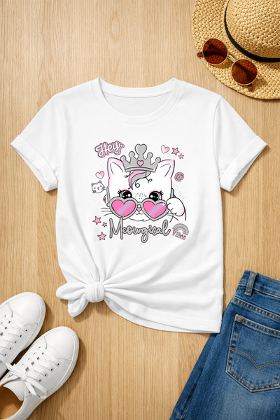 MYADA Tricou pentru copii premium, 100% bumbac, cu imprimeu Queen Cat 27012