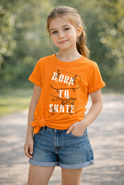 MYADA Tricou pentru copii premium, 100% bumbac, imprimat Born To Skate 26095