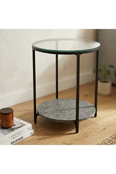 Arnohome Round Side Table with Transparent Glass Top and Circular Lower Shelf...