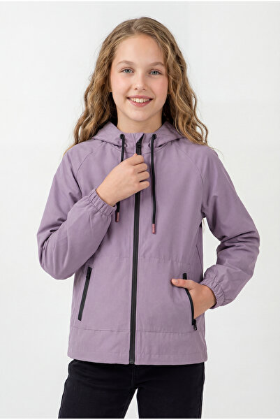 Gizrain معطف واق من المطر والرياح للفتيات مبطن باللون البرقوقي ومقاوم للماء و...