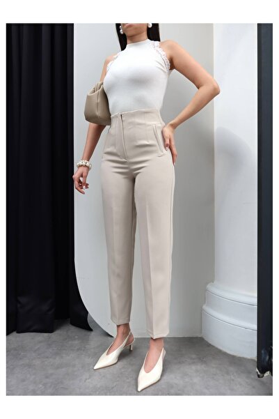 ESRAHELVACI Pantaloni morcovi plisați cu talie înaltă